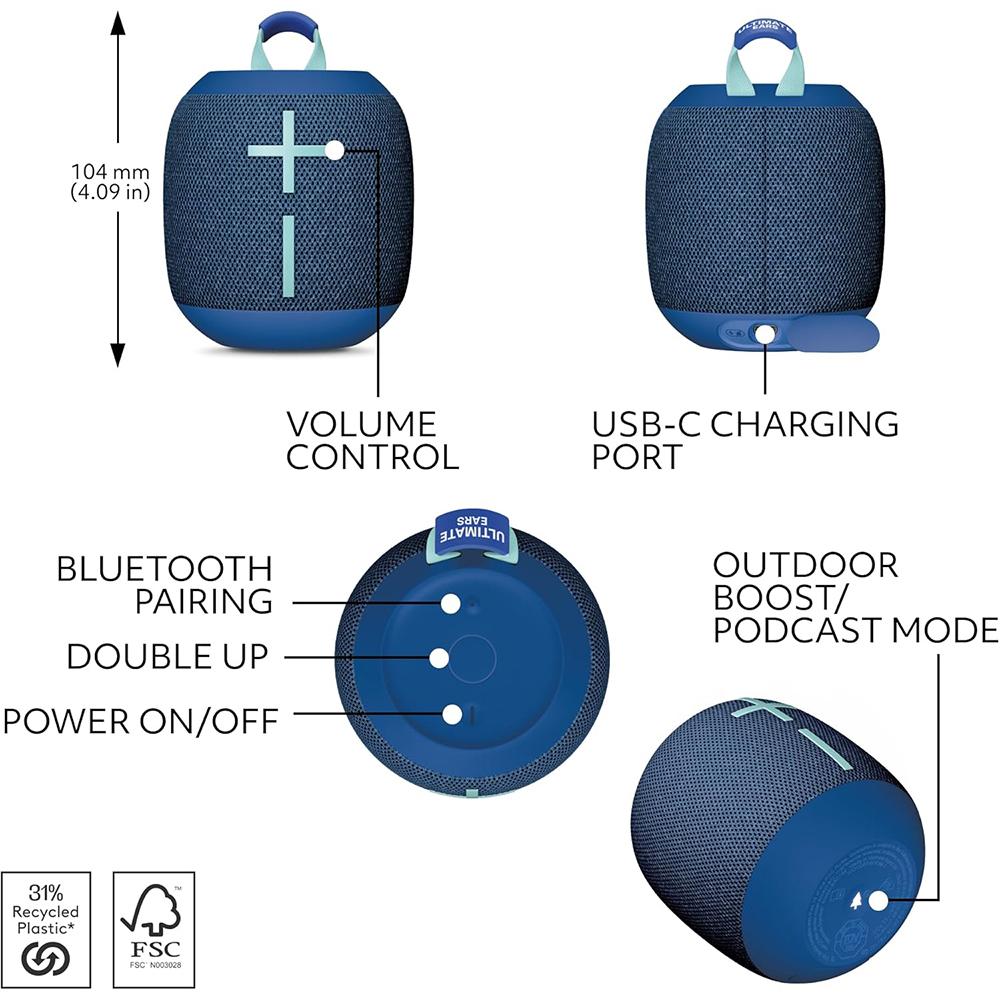 Ultimate Ears WONDERBOOM 4 Wireless Bluetooth Speaker, Cobalt Blue (984-001877)