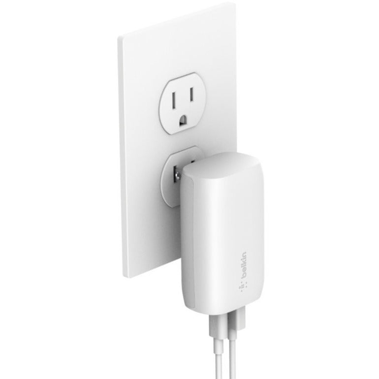 Belkin 37W Portable Dual Port USB-C Wall Charger - 1xUSB-A (12W), 1xUSB-C (30W) - Fast Charging - Power Adapter - White - WCB007dqWH
