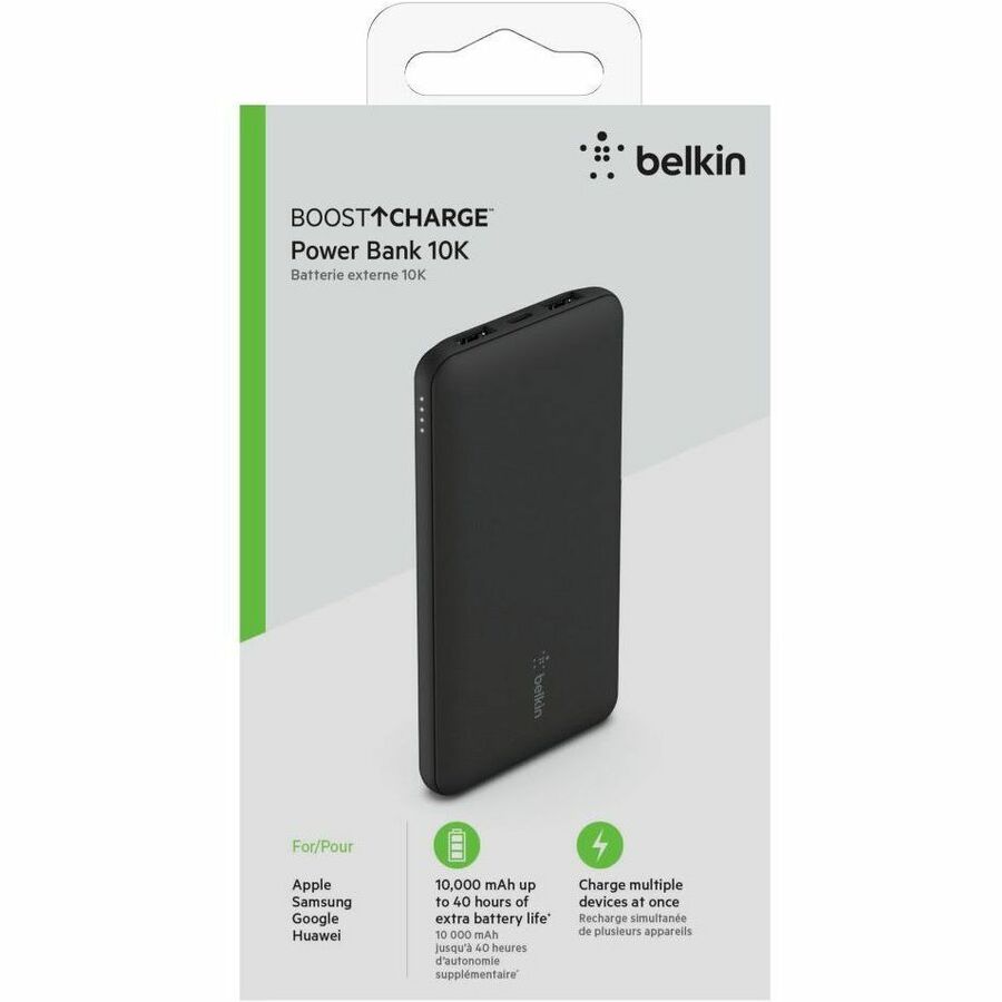 Belkin 15W USB-C 3-Port Power Bank - 10k mAh - 1xUSB-C (15W), 2xUSB-A (10W) - Portable Charger - w/ USB-C Cable - Black - BPB011btBK