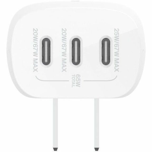 Belkin 67W Portable 3-Port USB-C Wall Charger - 3xUSB-C (67W Total) - Fast Charging - Power Adapter - White - WCC002DQWH