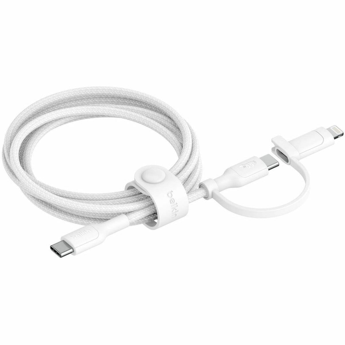 Belkin 60W 2-in-1 USB-C to USB-C and Lightning Cable - 480 Mbps - Braided - M/M - 5ft/1.5m - White - CAC003fq1.5MWH