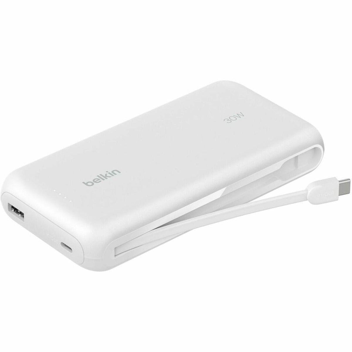Belkin 30W 2-port Power Bank w/ Integrated USB-C Cable - 20K mAh - 1xUSB-A, 1xUSB-C - Portable Charger - White - BPB024fqWH