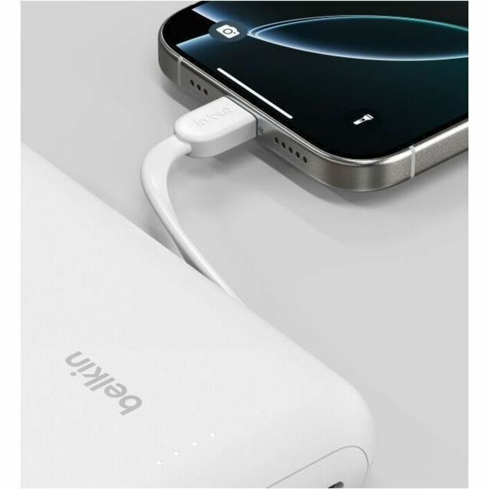 Belkin 30W 2-port Power Bank w/ Integrated USB-C Cable - 20K mAh - 1xUSB-A, 1xUSB-C - Portable Charger - White - BPB024fqWH