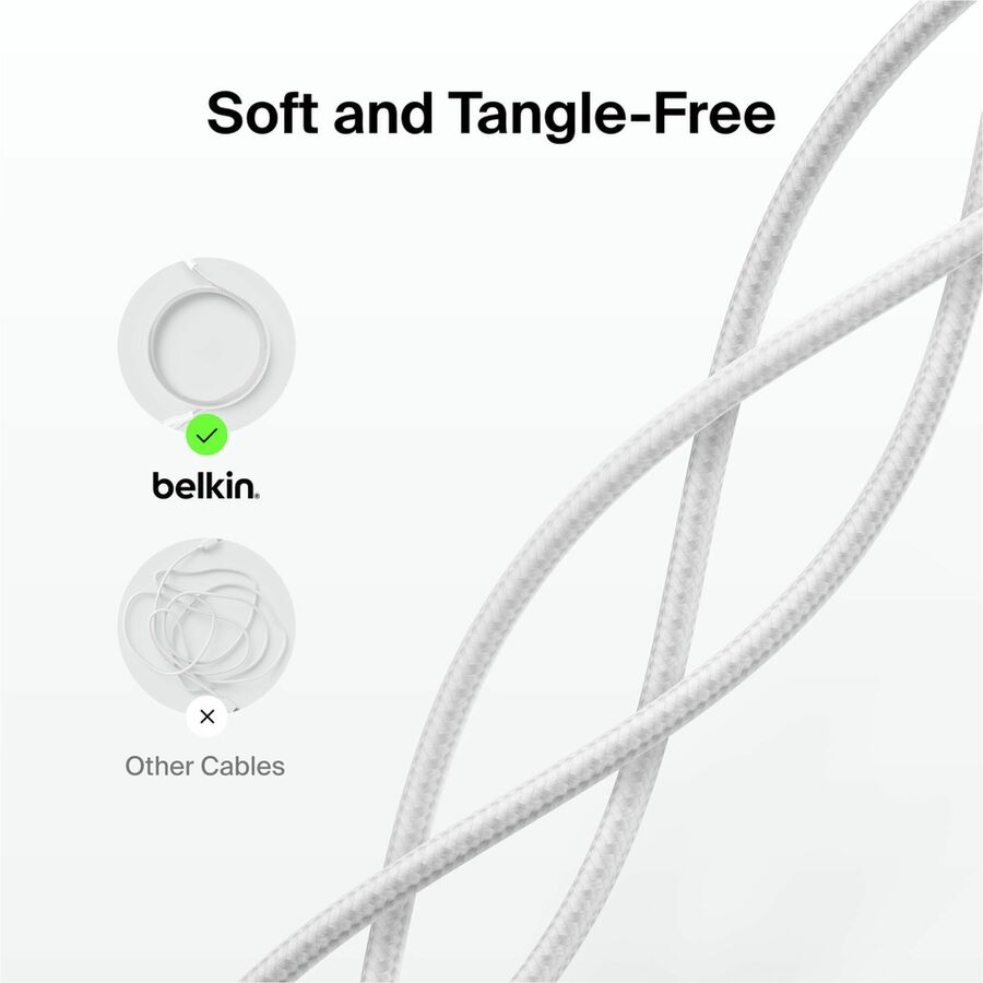 Belkin BoostCharge Pro USB-C Braided Cable with Lightning Connector, 6.6ft/2m, White - CAA022fq2MWH