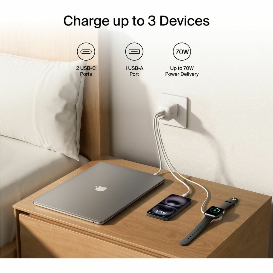 Belkin BoostCharge Pro 3-Port GaN Wall Charger 70W - WCH018dqWH