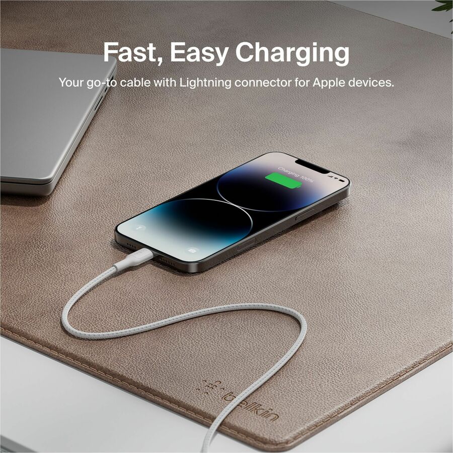 Belkin BoostCharge Pro USB-C Braided Cable with Lightning Connector, 3.3ft/1m, White - CAA022fq1MWH