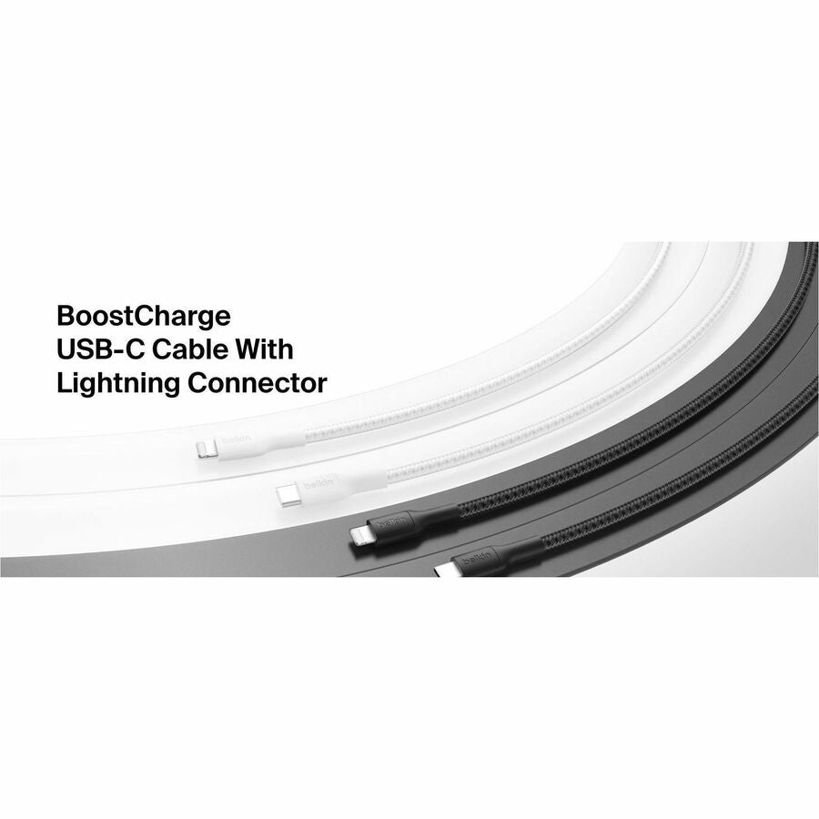 Belkin BoostCharge Pro USB-C Braided Cable with Lightning Connector, 3.3ft/1m, White - CAA022fq1MWH