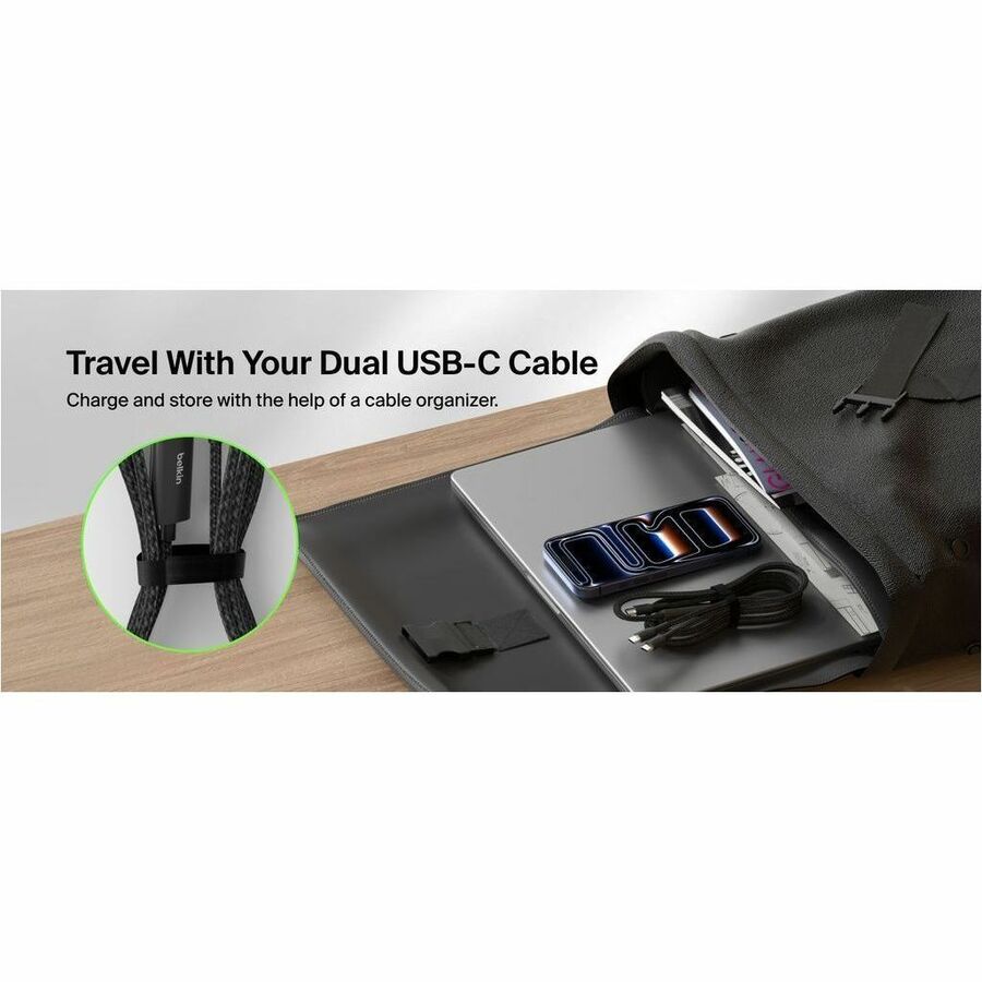 Belkin BoostCharge Pro Braided USB-C to Dual USB-C Cable 140W, Black, 5ft/1.5m - CAC004fq1.5MBK