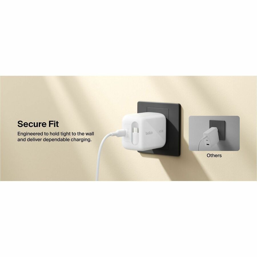 Belkin UltraCharge Retractable GaN Wall Charger 45W, White - WCH023dqWH