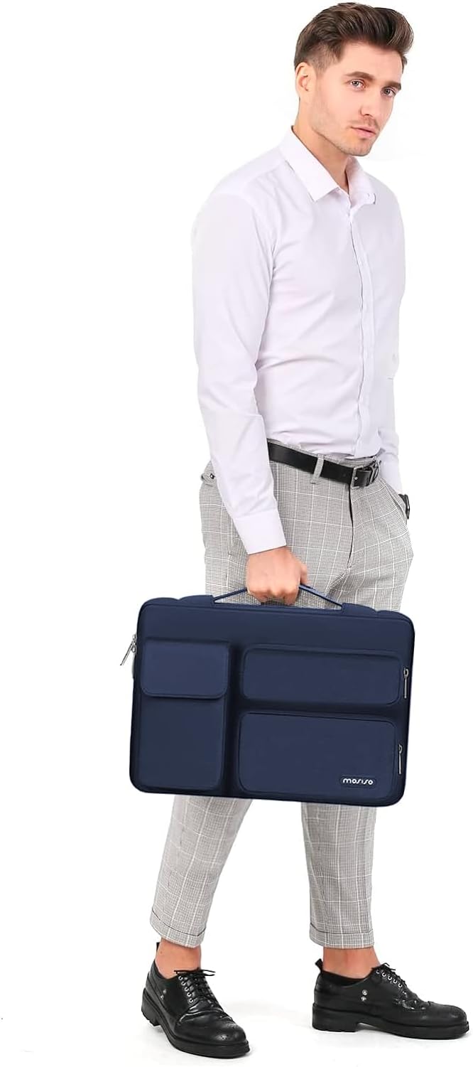MOSISO 360 Protective Laptop Case 13.3 inch, 13-13.3 inch Laptop Sleeve Compatible with MacBook Air/Pro 13 / Pro 14, HP Dell ASUS Lenovo, Side Open Bag with 2 Raised&1 Flapover Pockets, Navy Blue