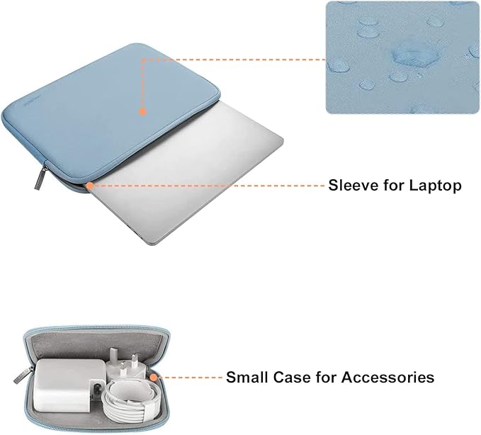 MOSISO Laptop Case 13.3 inch, 13-13.3 inch Laptop Sleeve Bag Compatible with MacBook Air/Pro 13 / Pro 14, HP Dell ASUS Lenovo Notebook, Neoprene Computer Sleeve Bag with Small Case, Airy Blue