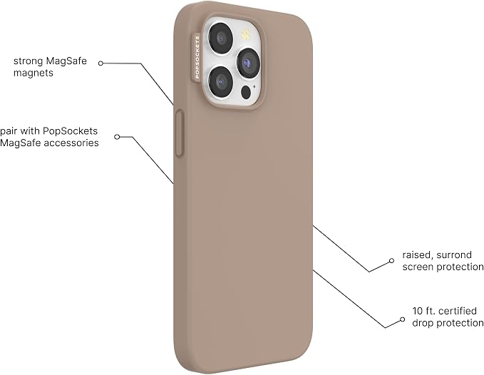 PopSockets iPhone 14 Pro Phone Case with MagSafe- Latte | Magnetic, Wireless Charging, Camera & Drop Protection, Western, Boho, Aesthetic, Phone, Women