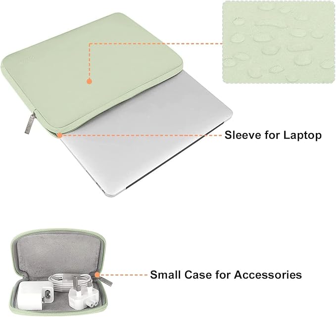 MOSISO Laptop Case 15 inch, 15 inch Laptop Sleeve Bag Compatible with MacBook Air 15 M4 A3241 M3 A3114 M2 A2941 2025 2024 2023, Dell XPS 15, Neoprene Computer Sleeve Bag with Small Case, Sage Green