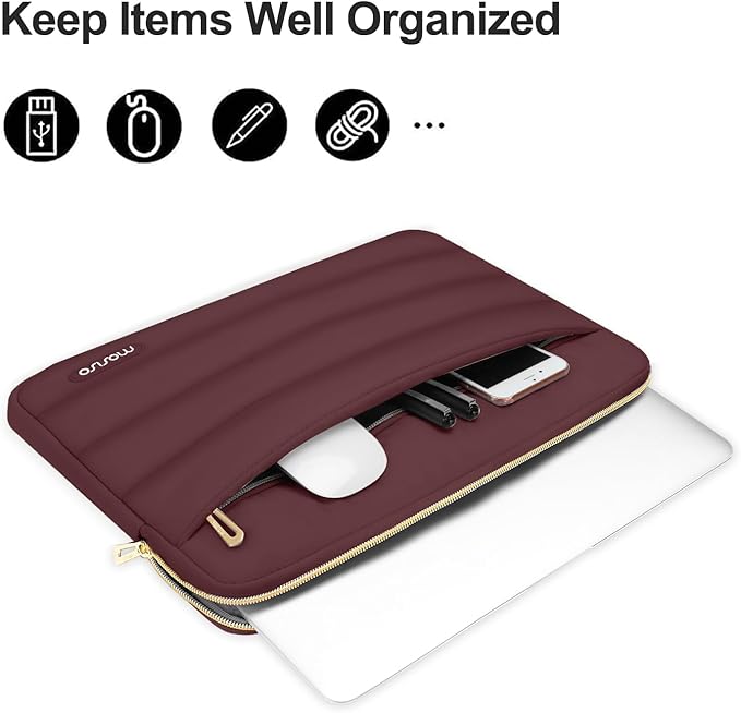 MOSISO 13.3 inch Laptop Case, 13-13.3 inch Puffy Laptop Sleeve Compatible with MacBook Air 13 13.6 M4 M3 M2 M1/Pro 13/Pro 14, HP Dell ASUS Lenovo,Polyester Horizontal Bag with Small Case, Wine Red