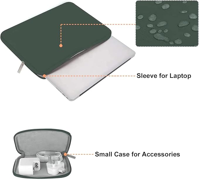 MOSISO Laptop Case 15 inch, 15 inch Laptop Sleeve Bag Compatible with MacBook Air 15 M4 A3241 M3 A3114 M2 A2941 2025 2024 2023, Dell XPS 15, Neoprene Computer Sleeve Bag with Small Case,Midnight Green