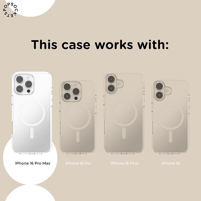 PopSockets iPhone 16 Pro Max Phone Case w/MagSafe Grip- Black Translucent | Magnetic, Wireless Charging, Camera & Drop Protection, Black, Electronic Accessories, For iPad/Kindle/iPhone/Android