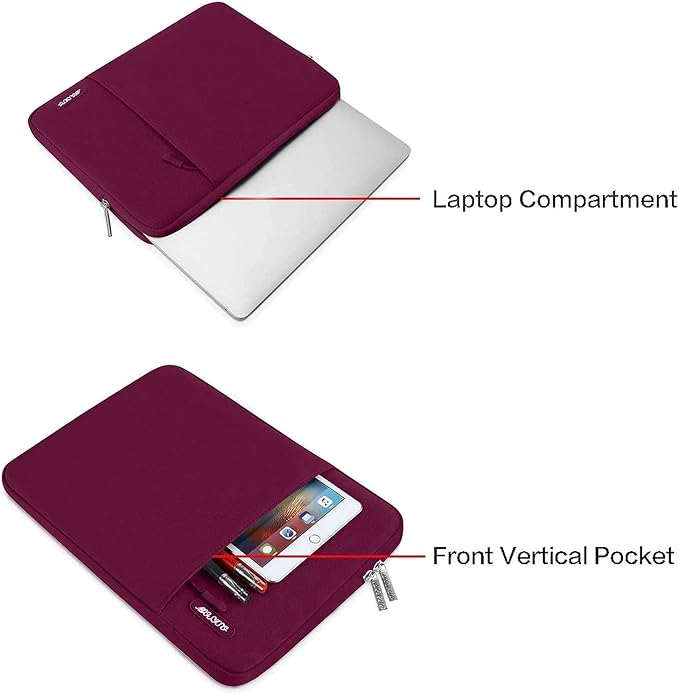 MOSISO Laptop Case 12.3 inch, 11.6-12.3 inch Laptop Sleeve Compatible with MacBook Air 11.6, Acer HP Dell Lenovo Samsung, Surface Pro, Polyester Vertical Computer Sleeve Bag with Pocket, Wine Red