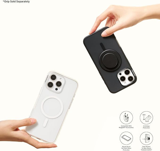 PopSockets iPhone 16 Pro Max Phone Case w/MagSafe Grip- Black Translucent | Magnetic, Wireless Charging, Camera & Drop Protection, Black, Electronic Accessories, For iPad/Kindle/iPhone/Android