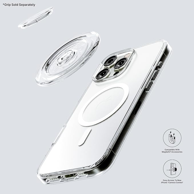 PopSockets iPhone 16 Pro Case Compatible with MagSafe, Phone Case for iPhone 16 Pro, Wireless Charging Compatible, Case Only - Clear