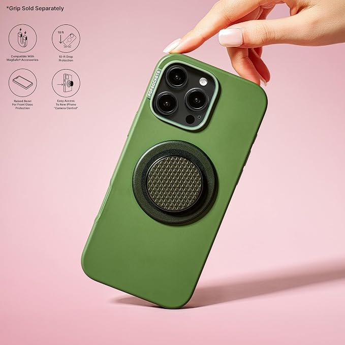 PopSockets iPhone 16 Phone Case with MagSafe- Olive | Magnetic, Wireless Charging, Camera & Drop Protection, Green, Teal, Turquoise, iPad, Removable, Popper