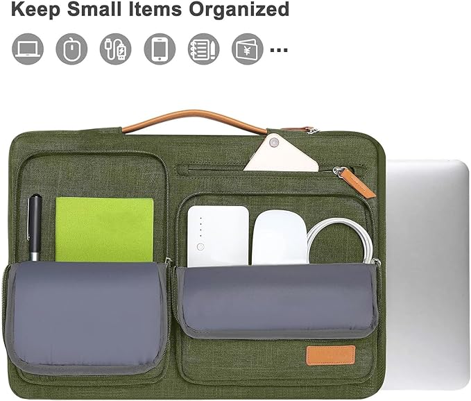 MOSISO 360 Protective Laptop Case 13.3 inch, 13-13.3 inch Laptop Sleeve Compatible with MacBook Air/Pro 13 / Pro 14,HP Dell Acer ASUS,Side Open Carrying Case with 4 Zipper Pockets&Handle, Olive Green