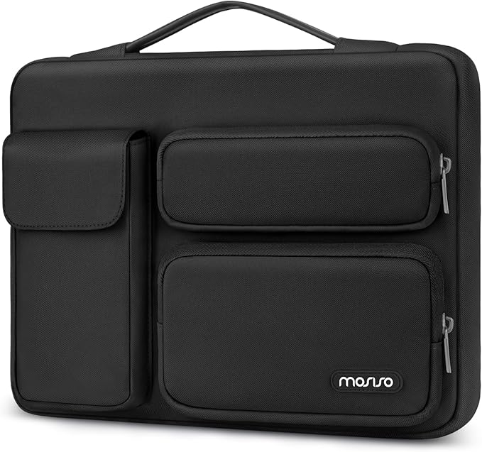 MOSISO 360 Protective Laptop Case 13 inch, Laptop Sleeve Compatible with MacBook Air 13 inch M4 M3 M2 M1 2025-2018 / Pro 13 M2 M1 2025-2016, Side Open Bag with 2 Raised&1 Flapover Pockets, Black