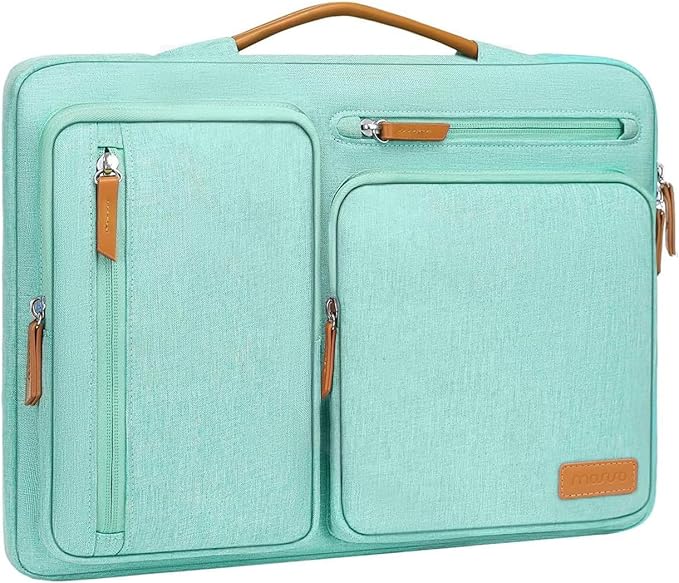 MOSISO 360 Protective Laptop Case 15 inch, 15 inch Laptop Sleeve Compatible with MacBook Air M4 M3 M2 2025 2024 2023, Dell XPS Plus, Side Open Carrying Case with 4 Zipper Pockets&Handle, Aqua Green