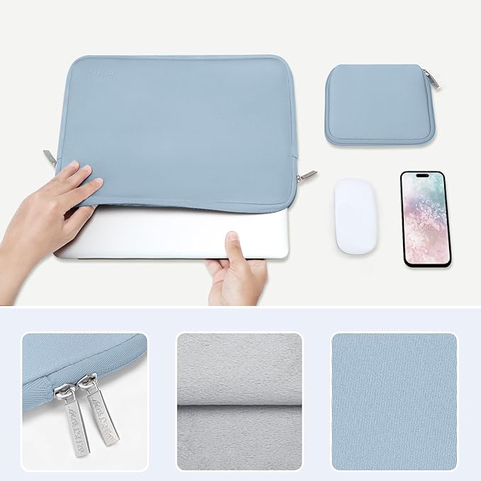 MOSISO Laptop Case 15 inch, 15 inch Laptop Sleeve Bag Compatible with MacBook Air 15 M4 A3241 M3 A3114 M2 A2941 2025 2024 2023, Dell XPS 15, Neoprene Computer Sleeve Bag with Small Case, Airy Blue