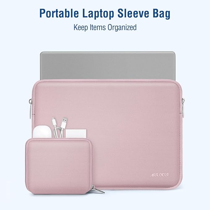 MOSISO Laptop Case 13.3 inch, 13-13.3 inch Laptop Sleeve Bag Compatible with MacBook Air/Pro 13 / Pro 14, HP Dell ASUS Lenovo Notebook, Neoprene Computer Sleeve Bag with Small Case, Baby Pink