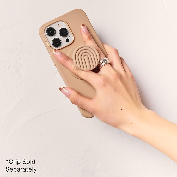 PopSockets iPhone 15 Phone Case with MagSafe- Latte | Magnetic, Wireless Charging, Camera & Drop Protection, Brown, Plain, Cream, Beige, Summer Spring