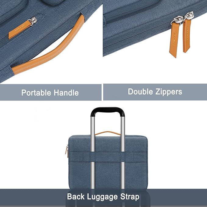 MOSISO 360 Protective Laptop Case 13.3 inch, 13-13.3 inch Laptop Sleeve Compatible with MacBook Air/Pro 13 / Pro 14,HP Dell Acer ASUS,Side Open Carrying Case with 4 Zipper Pockets&Handle, Haze Blue