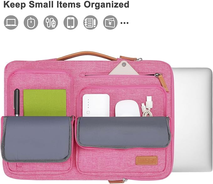 MOSISO 360 Protective Laptop Case 15 inch, 15 inch Laptop Sleeve Compatible with MacBook Air M4 M3 M2 2025 2024 2023, Dell XPS Plus, Side Open Carrying Case with 4 Zipper Pockets&Handle, Rose Red
