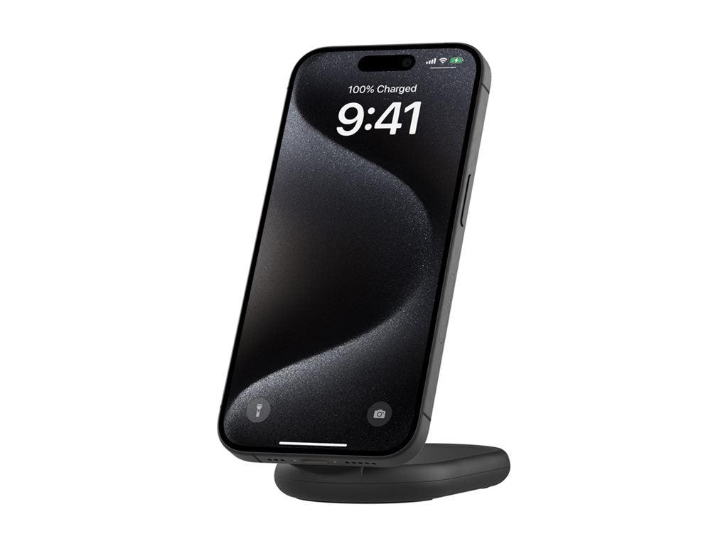 Belkin BoostCharge - Wireless charging stand - magnetic, foldable, with Qi2 + AC power adapter - 15 Watt - 3 A - Fast Charge, WIB007TTBK