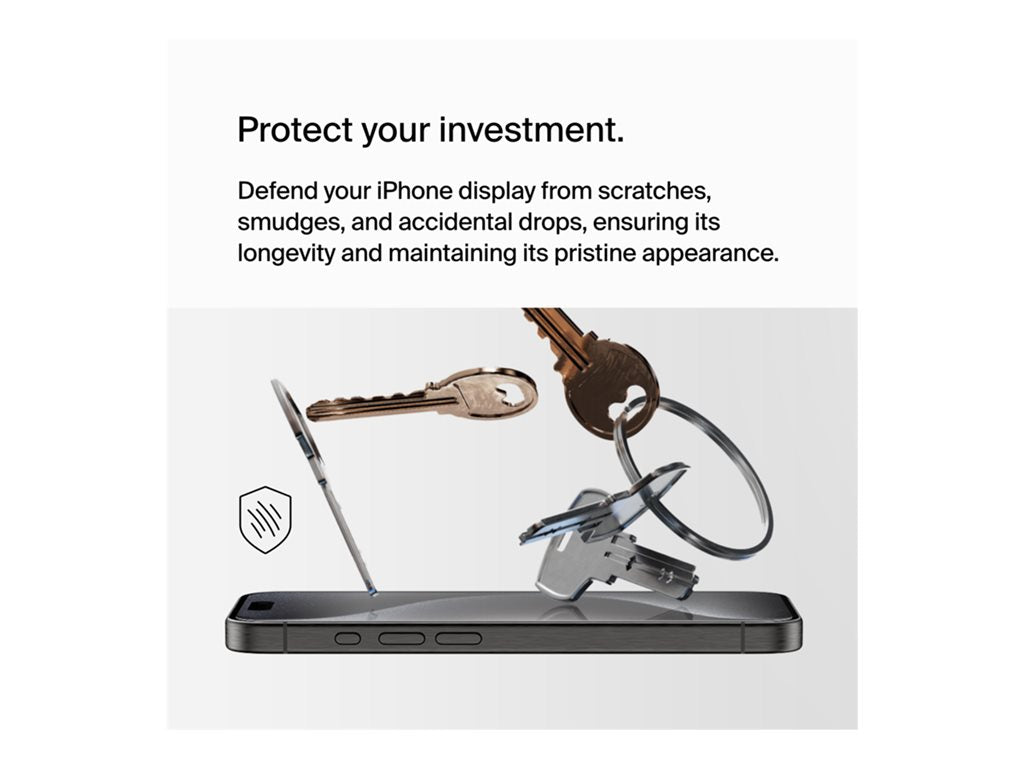 Belkin ScreenForce UltraGlass 2 - Screen protector for cellular phone - 9H, treated - glass - for Apple iPhone 15 Pro OVA133ZZ