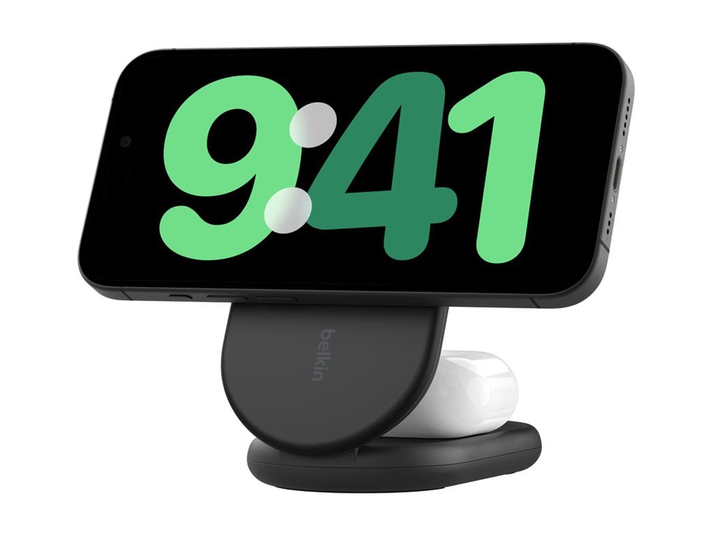Belkin - Wireless charging stand - magnetic, foldable, with Qi2 + AC power adapter - 15 Watt - Fast Charge - black WIZ028TTBK