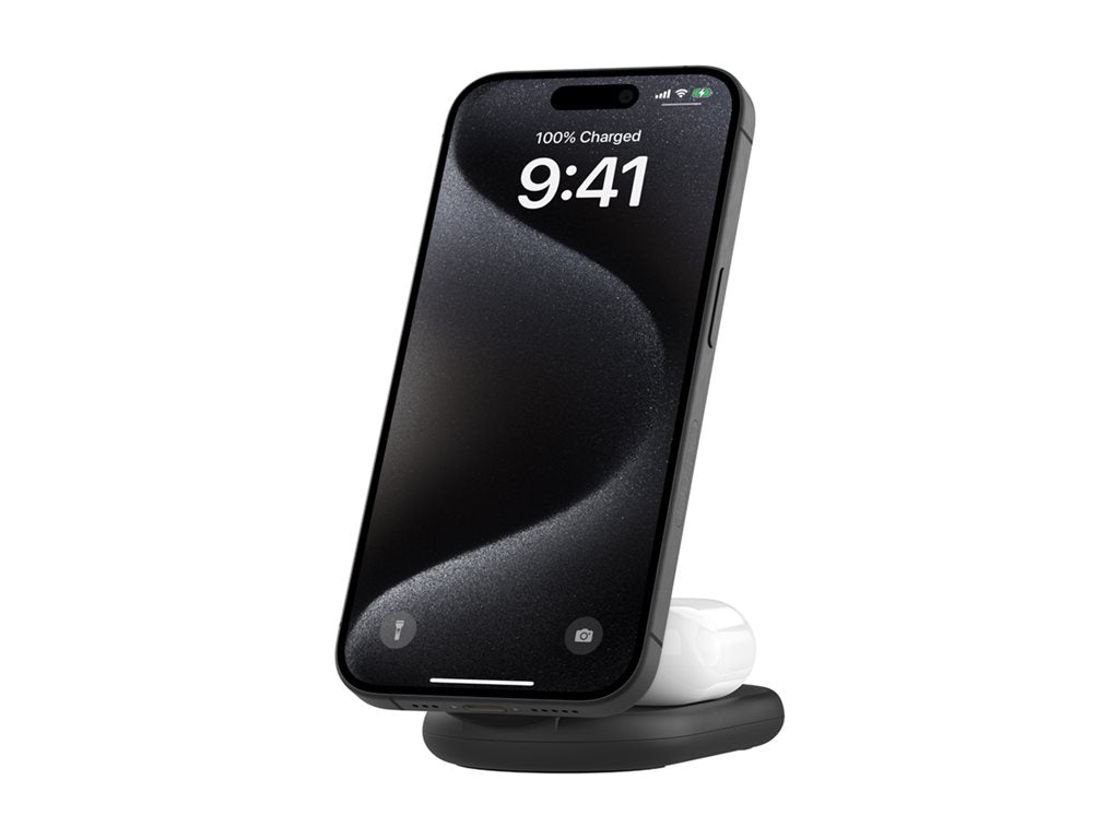 Belkin - Wireless charging stand - magnetic, foldable, with Qi2 + AC power adapter - 15 Watt - Fast Charge - black WIZ028TTBK