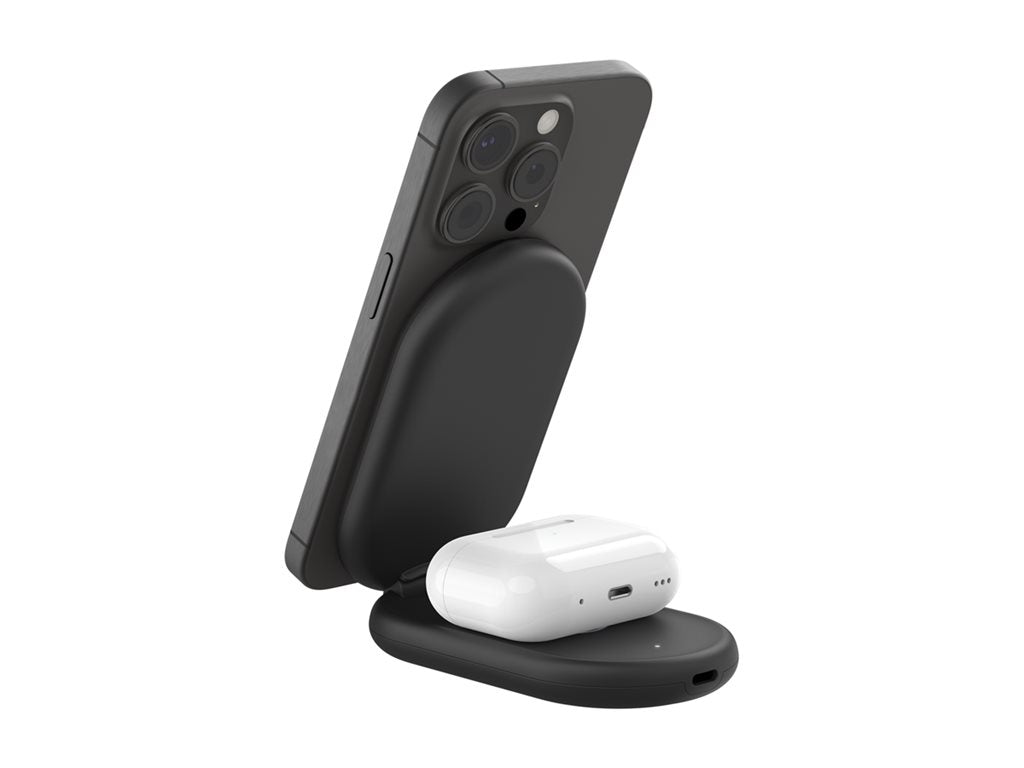 Belkin - Wireless charging stand - magnetic, foldable, with Qi2 + AC power adapter - 15 Watt - Fast Charge - black WIZ028TTBK