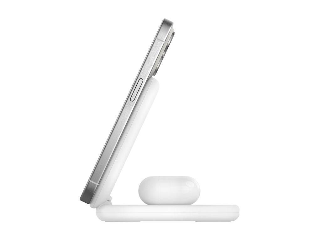 Belkin - Wireless charging stand - magnetic, foldable, with Qi2 + AC power adapter - 15 Watt - Fast Charge - white WIZ028TTWH