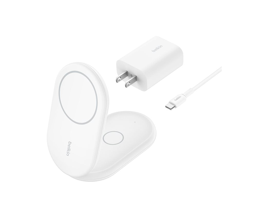 Belkin - Wireless charging stand - magnetic, foldable, with Qi2 + AC power adapter - 15 Watt - Fast Charge - white WIZ028TTWH