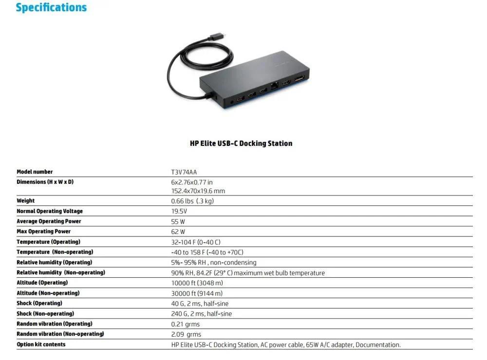 HP Elite USB-C Docking Station T3V74AA